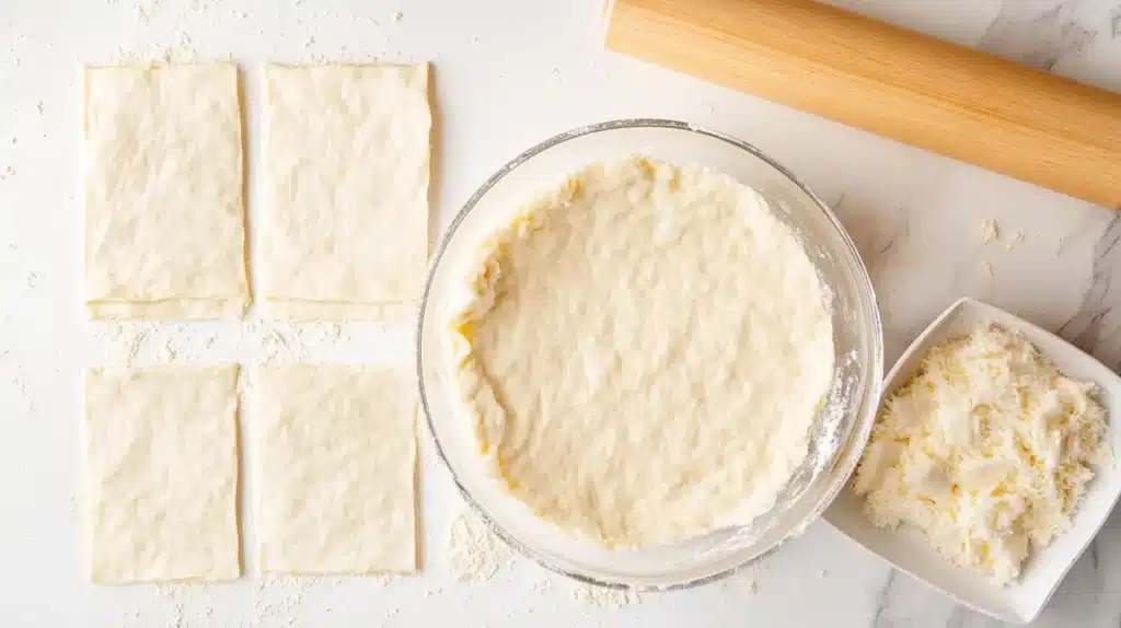 Step-by-step process of making homemade gluten-free lasagne sheets, from mixing dough to cutting sheets.