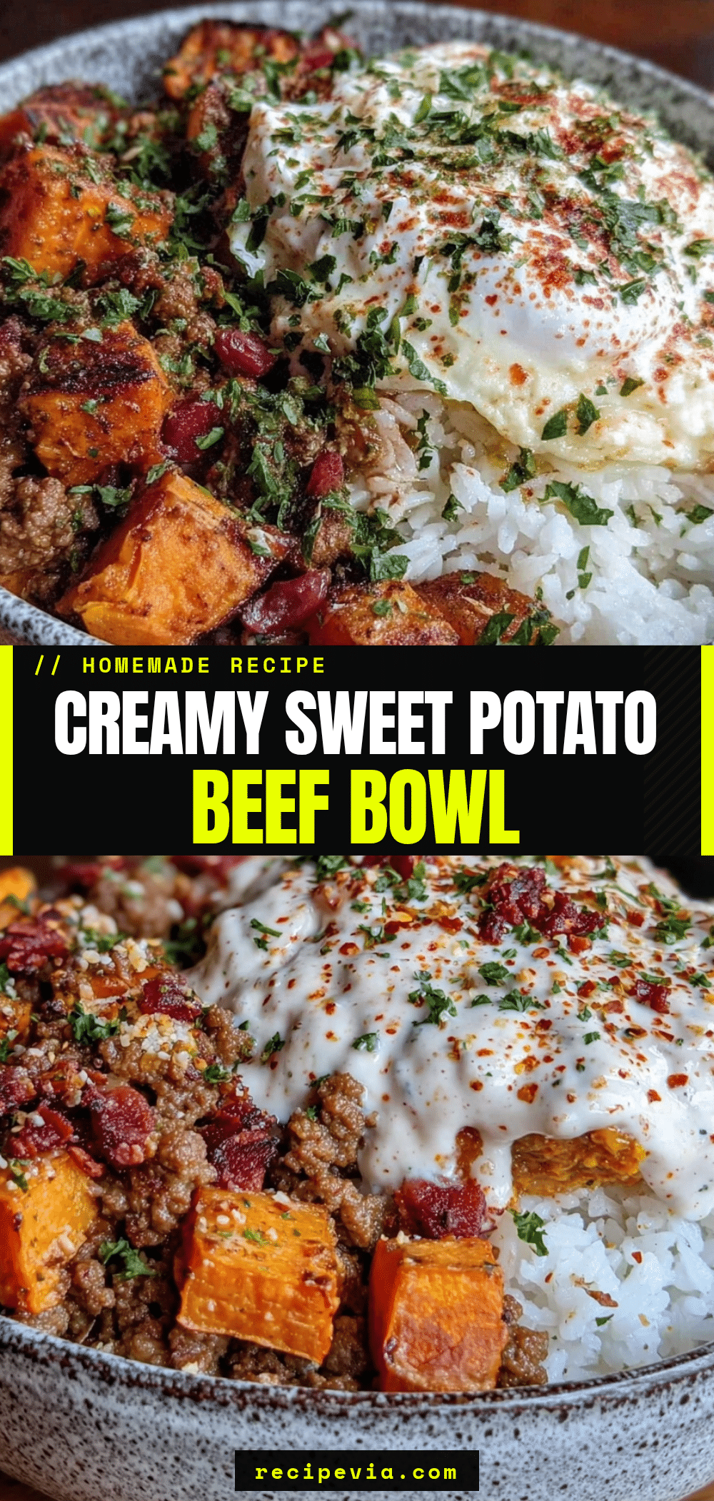 creamy sweet potato beef bowl recipe